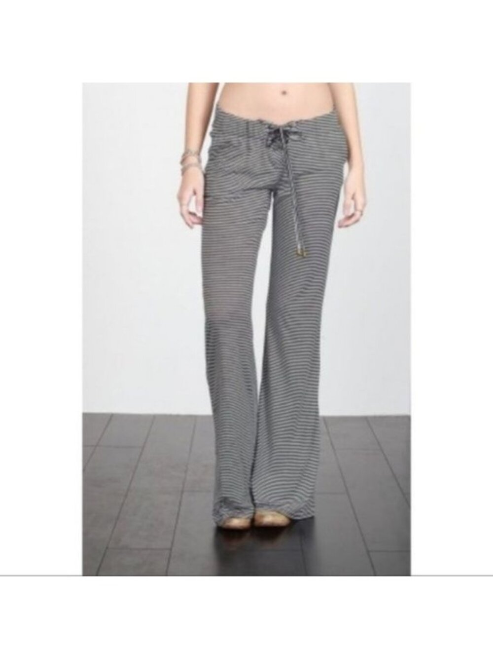 Striped Wide-Leg Lounge Pants With Pockets & Front Tie Detail